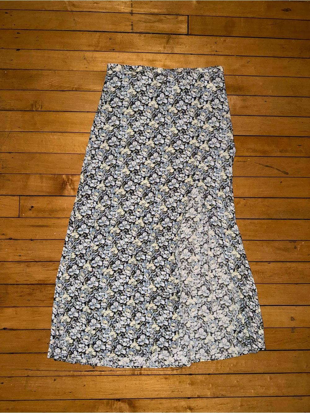 H&M Blue, White and Green Floral Midi Skirt